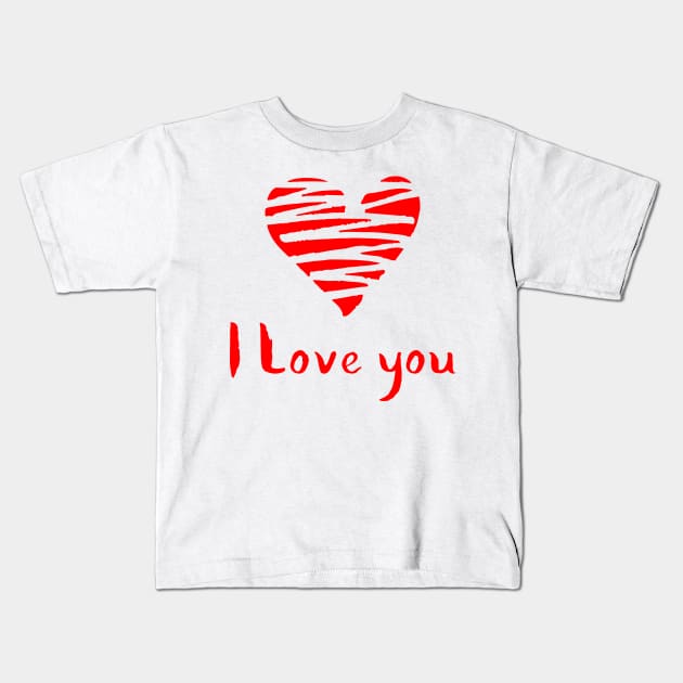 Red Heart and I Love You Calligraphy Kids T-Shirt by ArchiTania